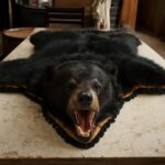 A luxurious setting featuring a real bear skin rug and a faux bear skin rug