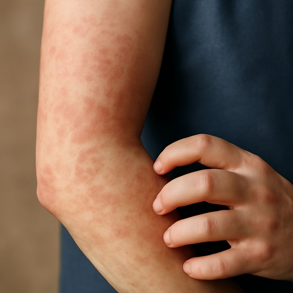 Hives on skin and itchy welts on skin
